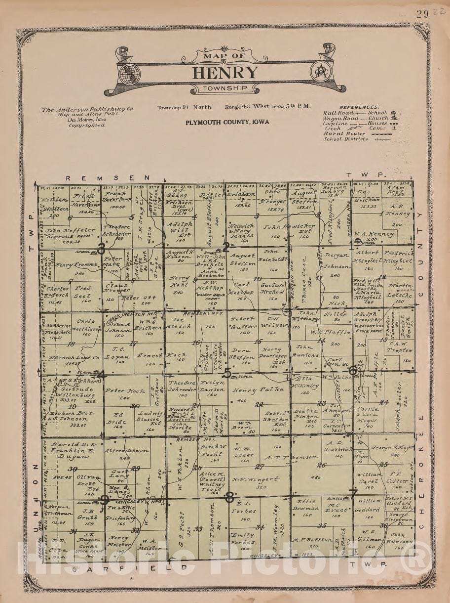 Historic 1921 Map - Atlas of Plymouth County, Iowa - Henry Township - Atlas of Plymouth County and The World