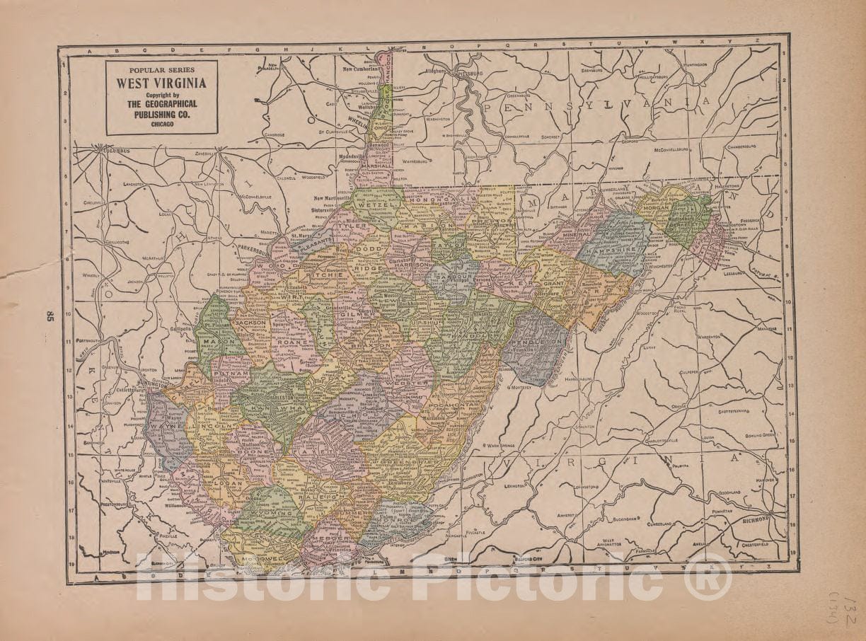 Historic 1921 Map - Atlas of Plymouth County, Iowa - West Virginia - Atlas of Plymouth County and The World