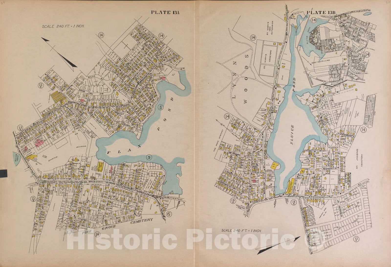 Historic 1897 Map - Atlas of The City of Lynn, Massachusetts - Lynn, Plate 13A and 13B - Lynn, 1897