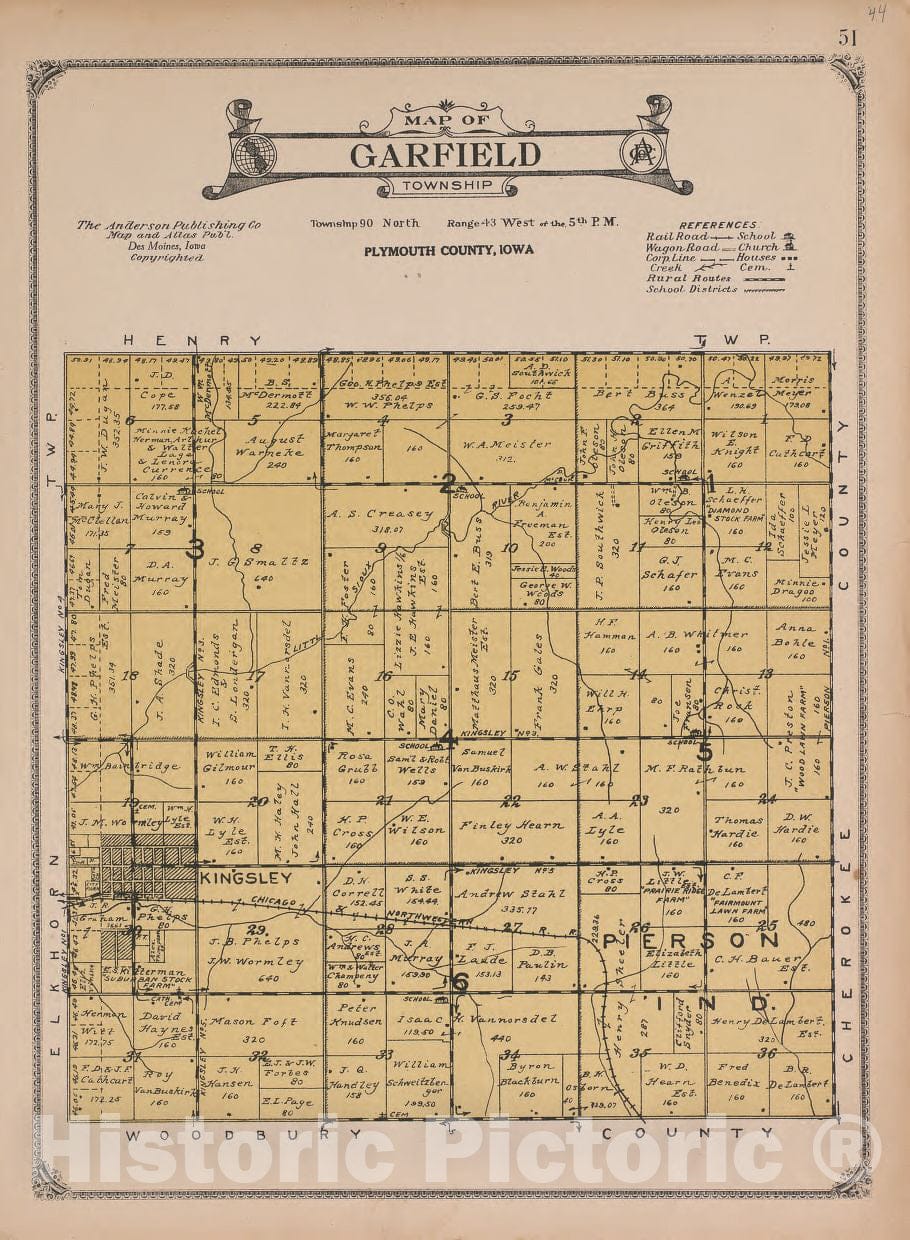 Historic 1921 Map - Atlas of Plymouth County, Iowa - Garfield Township - Atlas of Plymouth County and The World