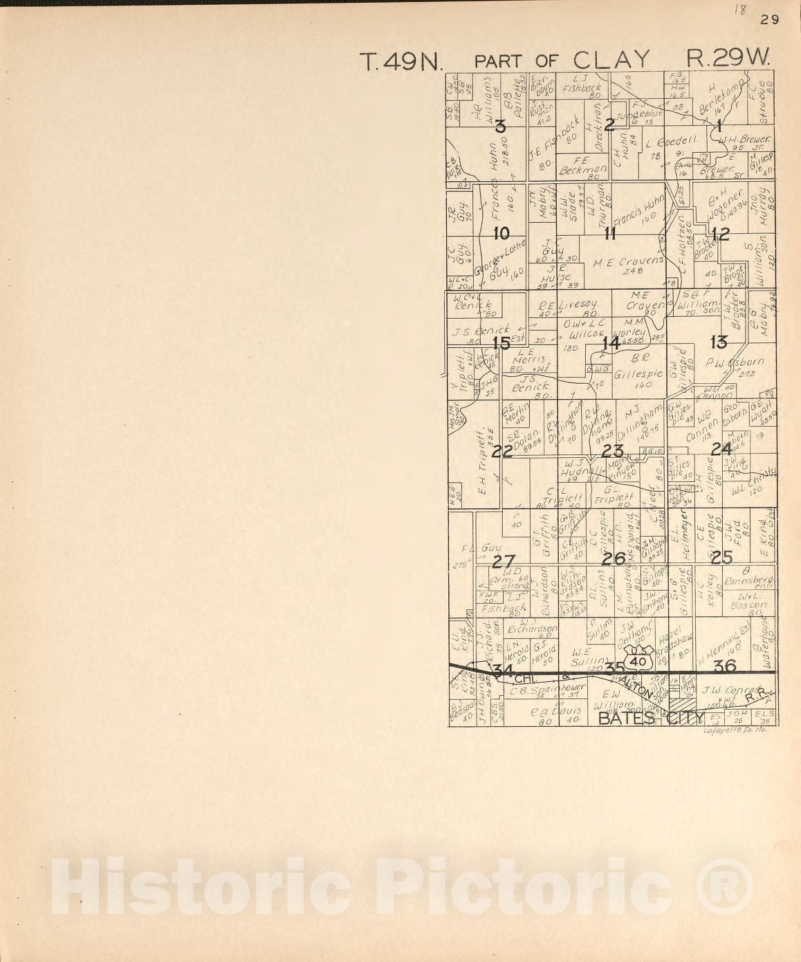 Historic 1920 Map - Atlas of Lafayette County, Missouri. - Clay 2