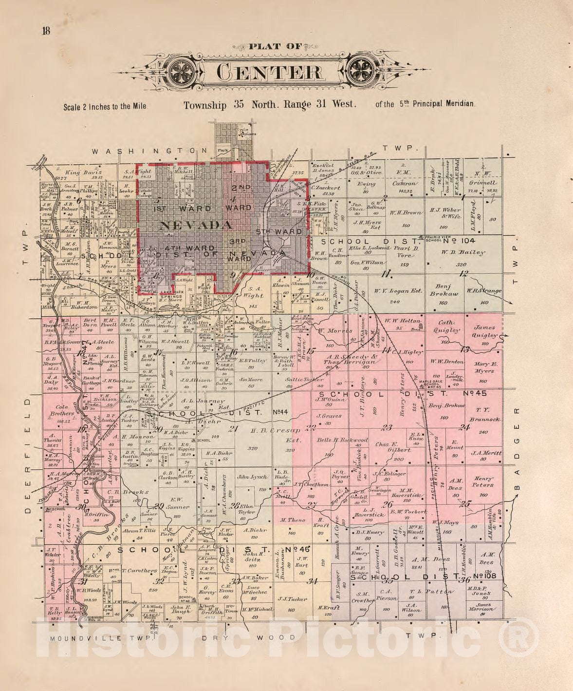 Historic 1903 Map - Plat Book of Vernon County, Missouri - Center