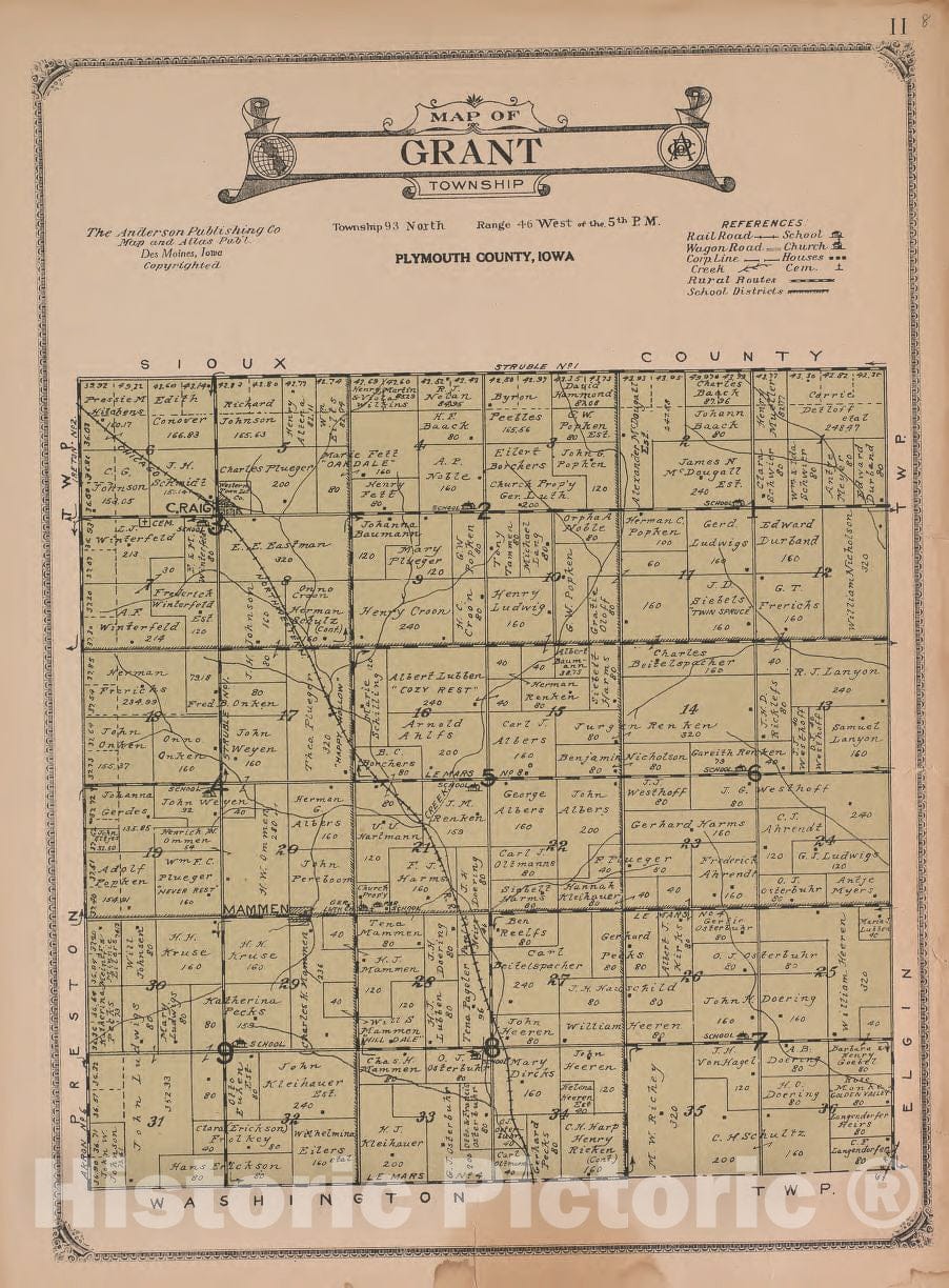 Historic 1921 Map - Atlas of Plymouth County, Iowa - Grant - Atlas of Plymouth County and The World