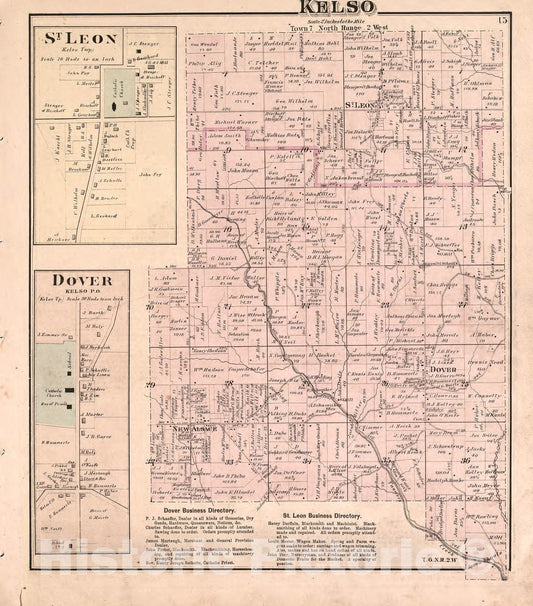 Historic 1875 Map - Atlas of Dearborn County, Indiana - Kelso, St. Leon, Dover