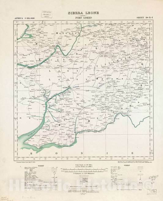 Historic 1910 Map - Africa 1:125,000 Sierra Leone. - Port Lokko Sheet 58-X-I