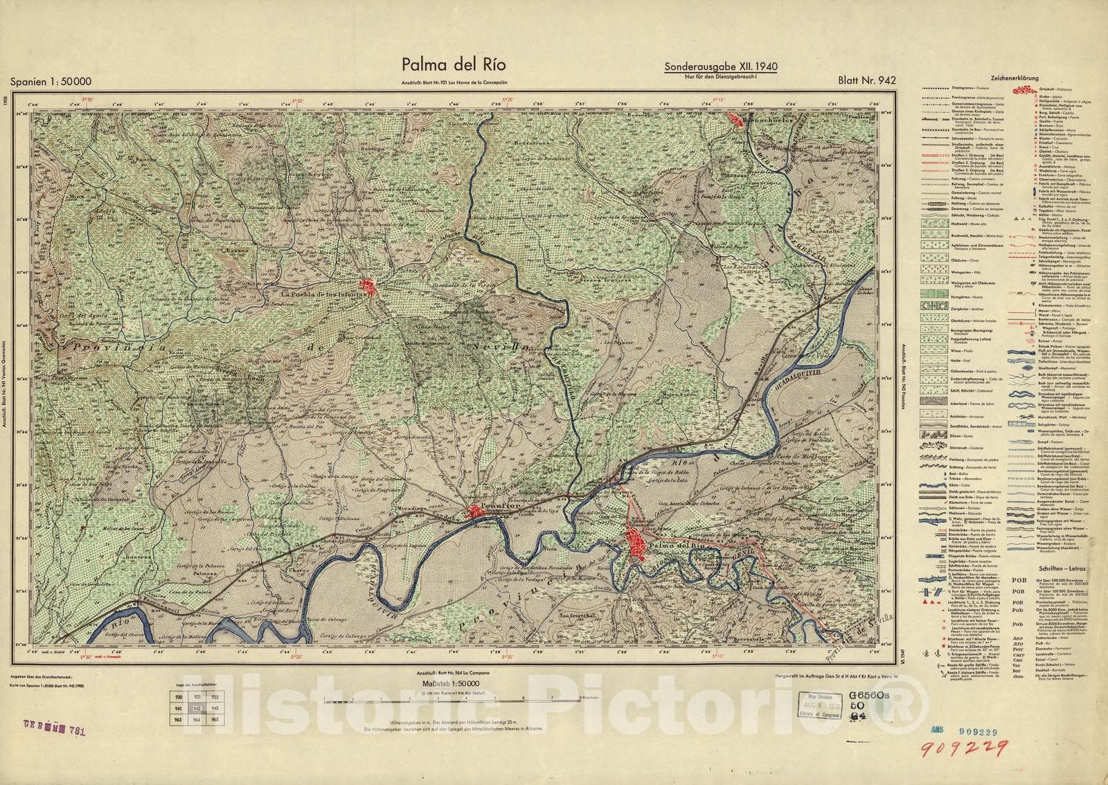 Historic 1940 Map - Spanien 1:50 000 - Palma del Rio, Sounderausgabe XII