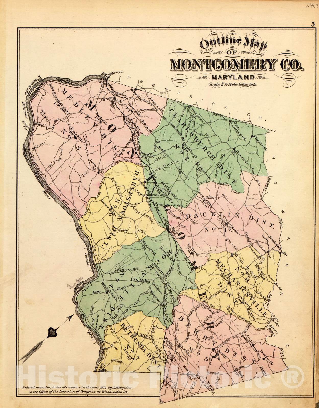 Historic 1879 Map - Atlas of Fifteen Miles Around Washington, Including The County of Montgomery, Maryland - Spaldings Dist. No. 6