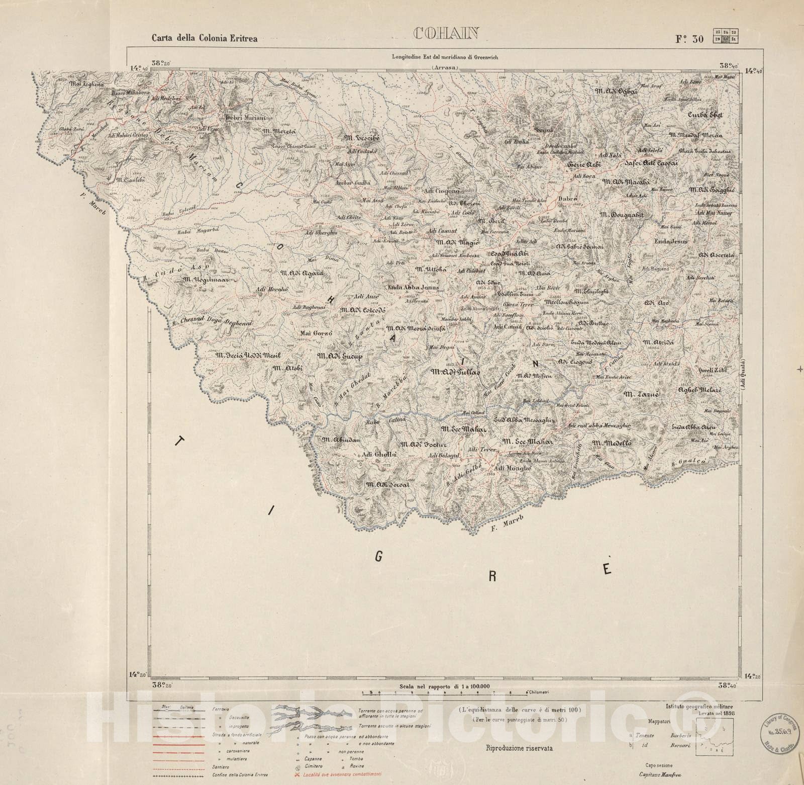 Historic 1889 Map - Carta Della Colonia Eritrea. - Cohain - F.30-1898