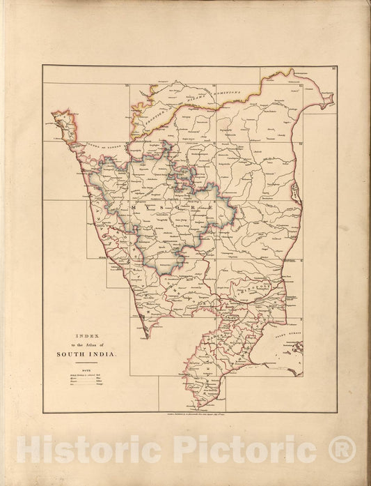 Historic 1822 Map - Atlas of South India, from Cape Comorin to The River Kistnah - Index map - Arrowsmith's South of India