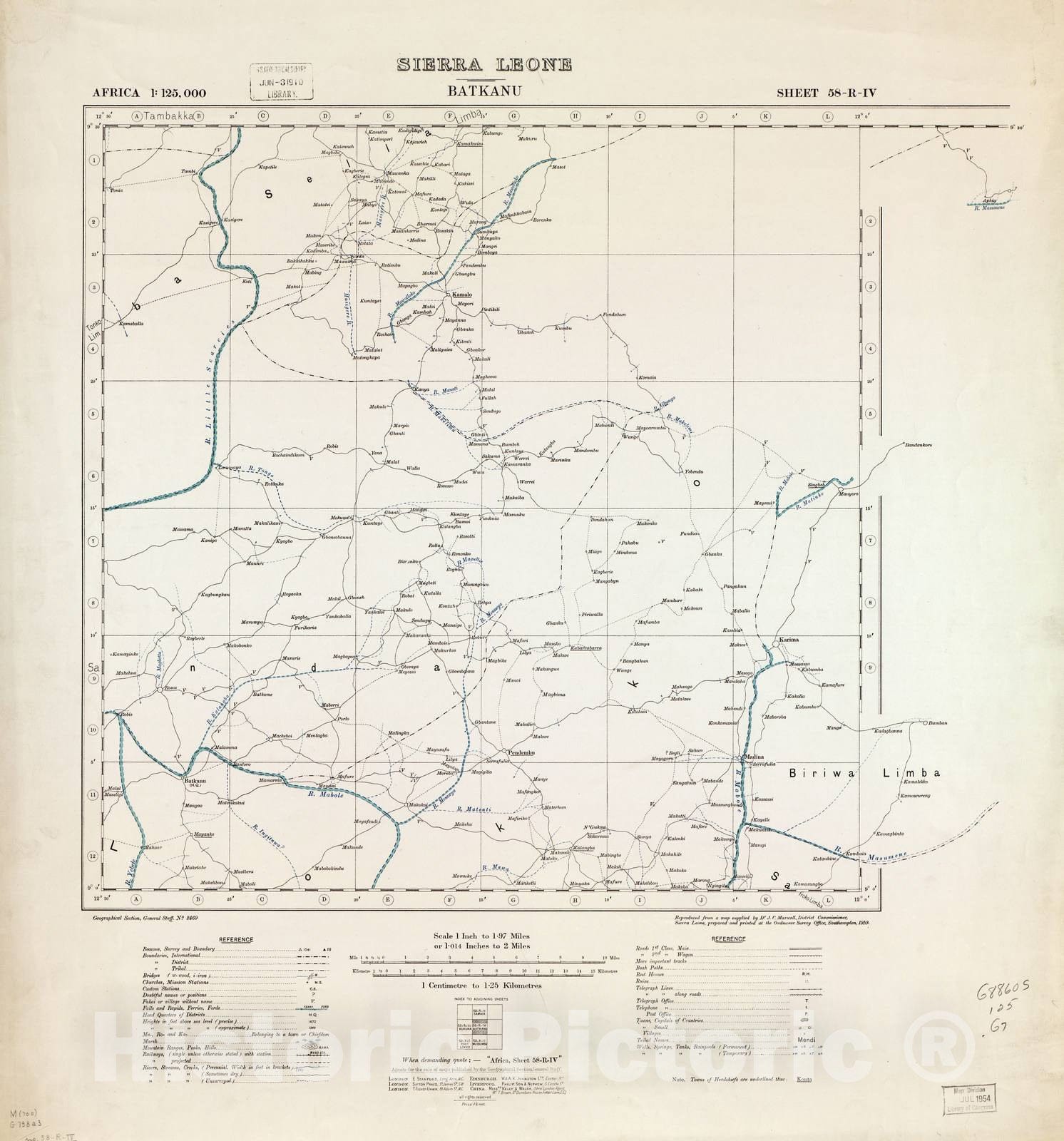 Historic 1910 Map - Africa 1:125,000 Sierra Leone. - Batkanu 58-R-IV