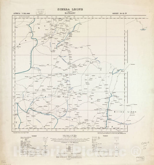 Historic 1910 Map - Africa 1:125,000 Sierra Leone. - Batkanu 58-R-IV