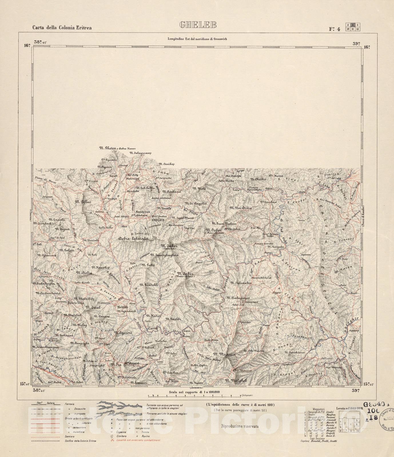 Historic 1889 Map - Carta Della Colonia Eritrea. - Gheleb - F.4-1882
