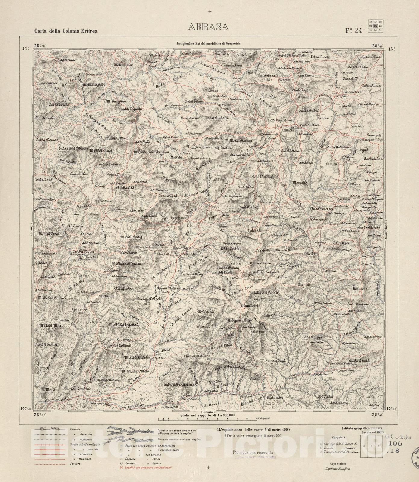 Historic 1889 Map - Carta Della Colonia Eritrea. - Arrasa - F.24-1882