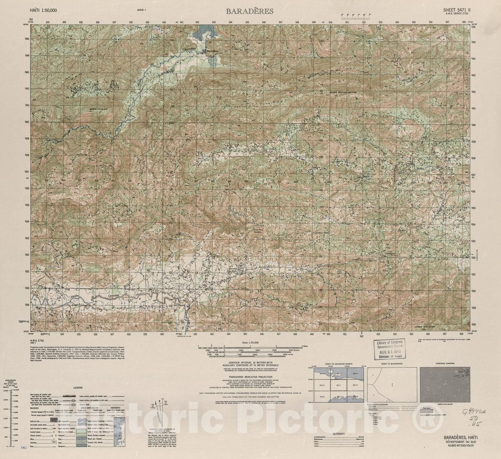 Historic 1948 Map - Haiti 1:50,000. - Baraderes, Sheet 5471 II - 1 ed.