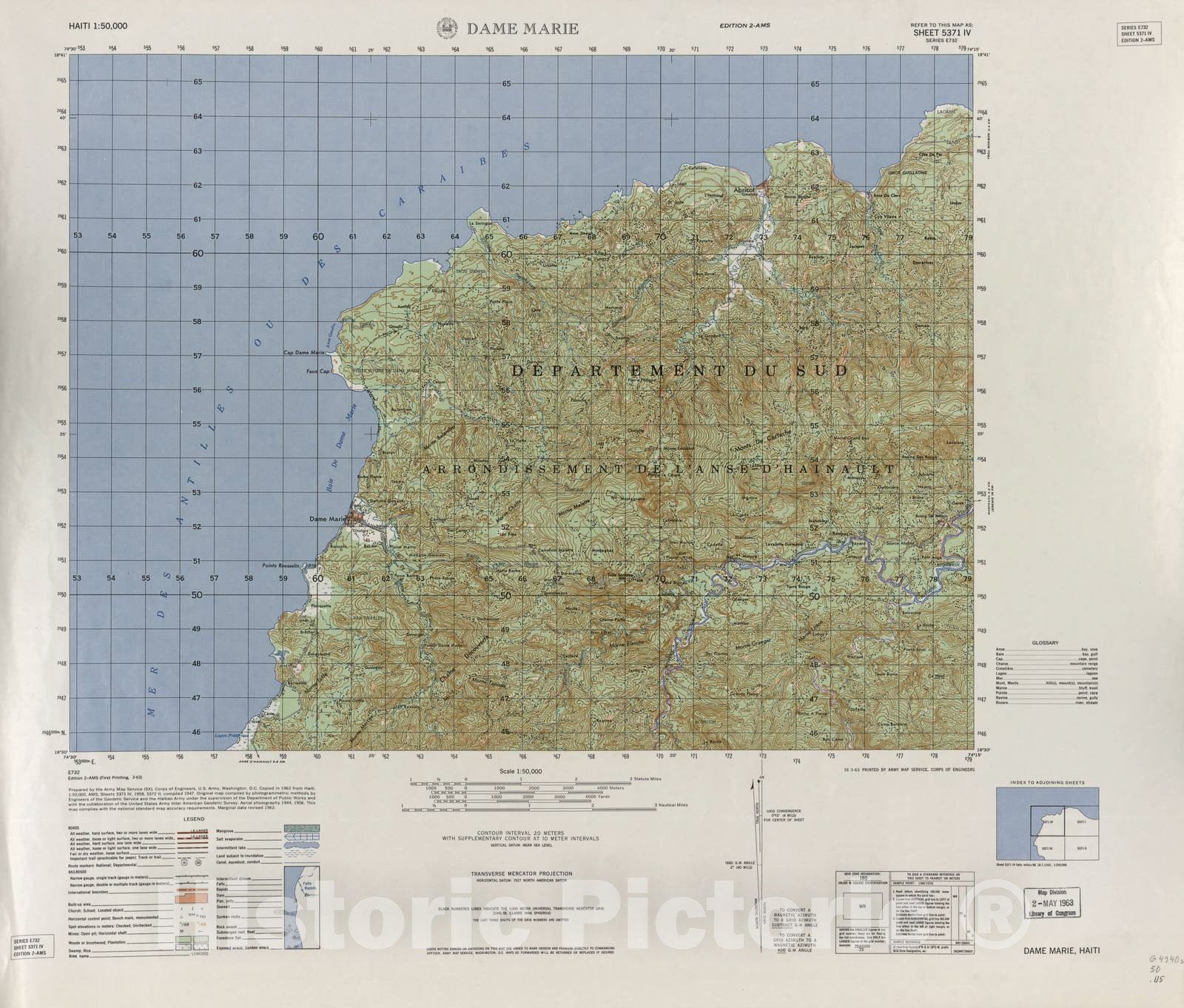 Historic 1948 Map - Haiti 1:50,000. - Dame Marie, Sheet 5371 IV - 2 ed.