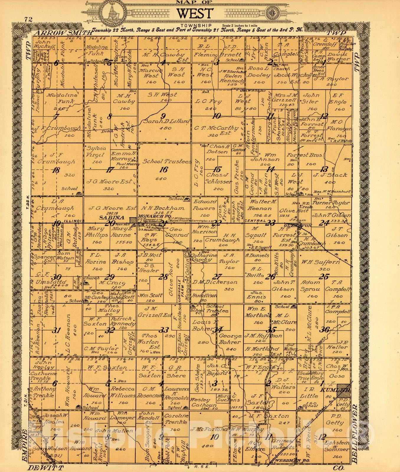 Historic 1914 Map - Standard Atlas of McLean County, Illinois, Including a plat Book of The Villages, Cities and townships of The County. - Martin