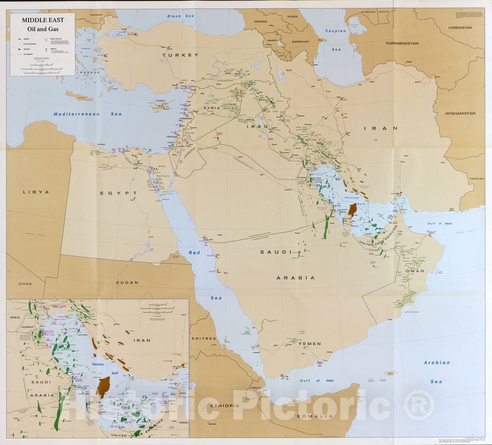 Historic 1993 Map - Atlas of The Middle East - Middle East Oil and Gas - Middle East