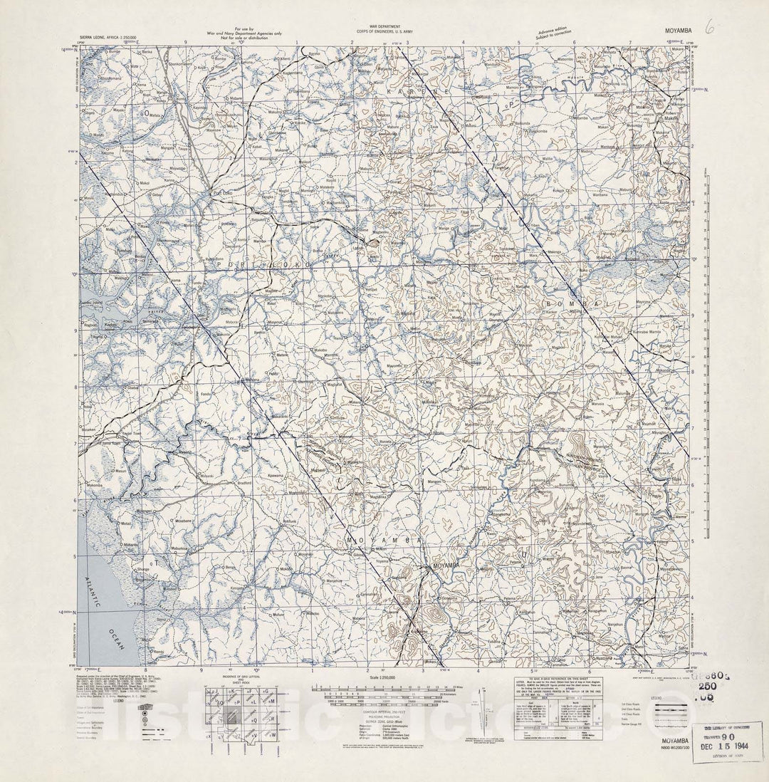 Historic 1942 Map - Sierra Leone, Africa - 1:250,000 - Moyamba - Adv. ed.