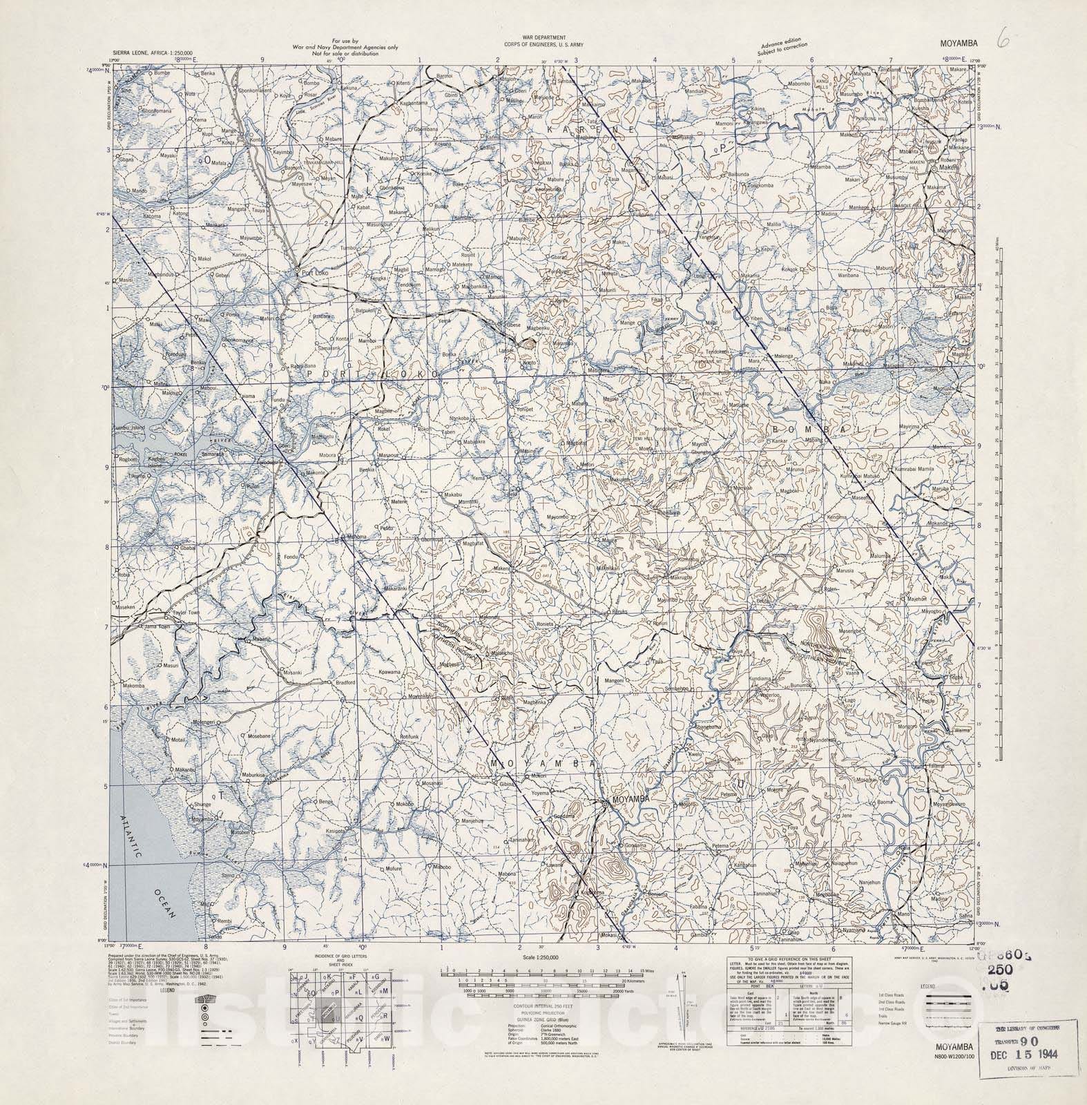 Historic 1942 Map - Sierra Leone, Africa - 1:250,000 - Moyamba - Adv. ed.