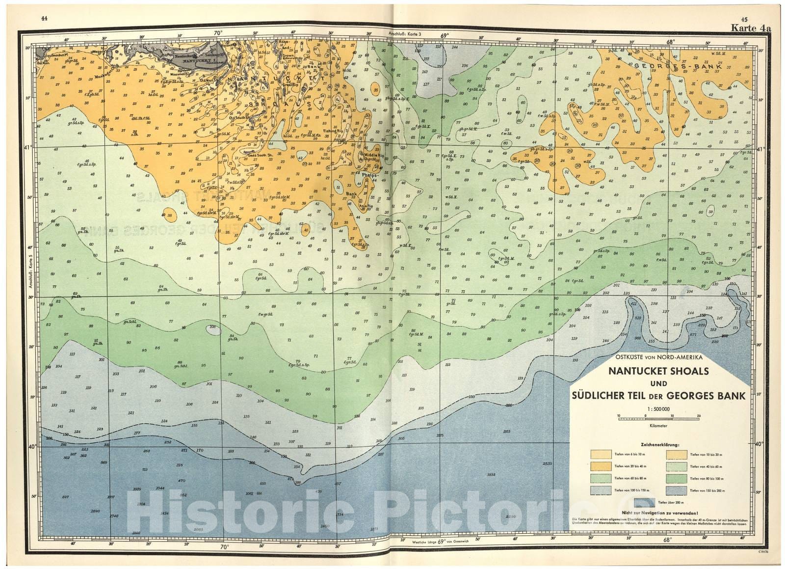 Historic 1943 Map - Ubootshandbuch der OstkÃ¼ste der Vereinigten Staaten von Nordamerika, NÃ¶rdlicher Teil (Atlas) - New York Karte 6a