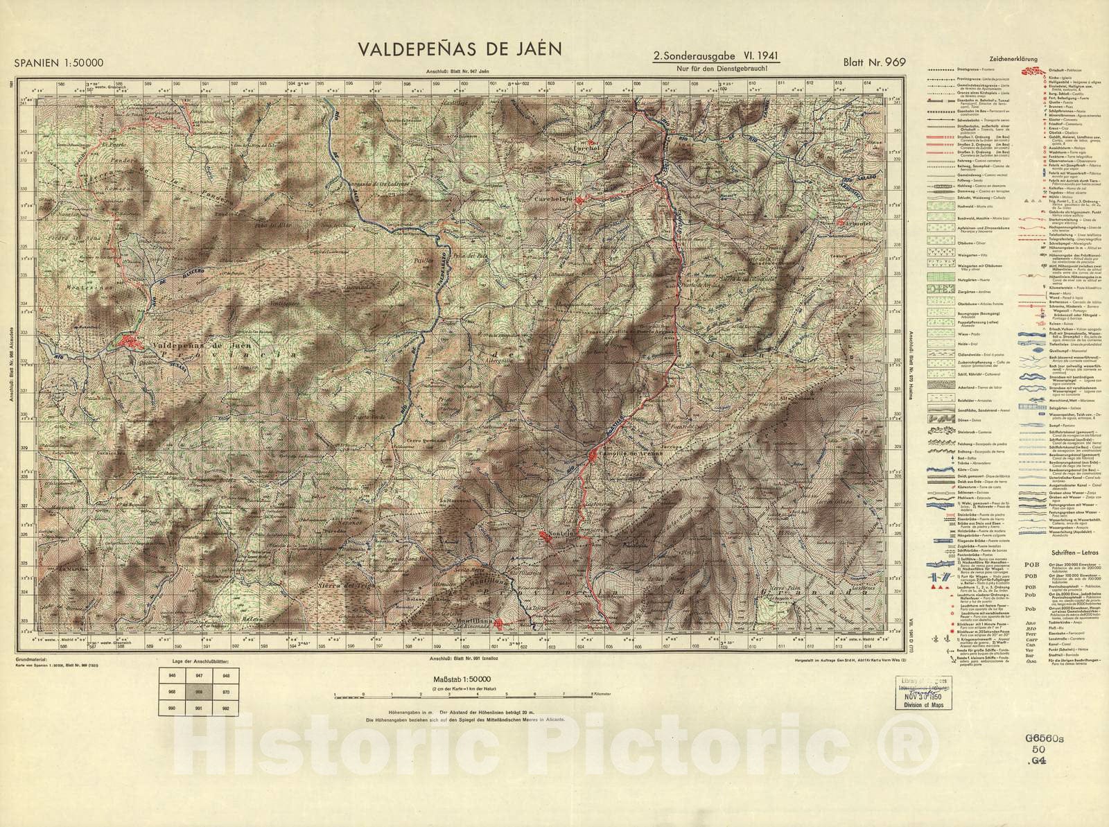 Historic 1940 Map - Spanien 1:50 000 - Valdepenas de Jaen, 2. Sonderausgabe VI