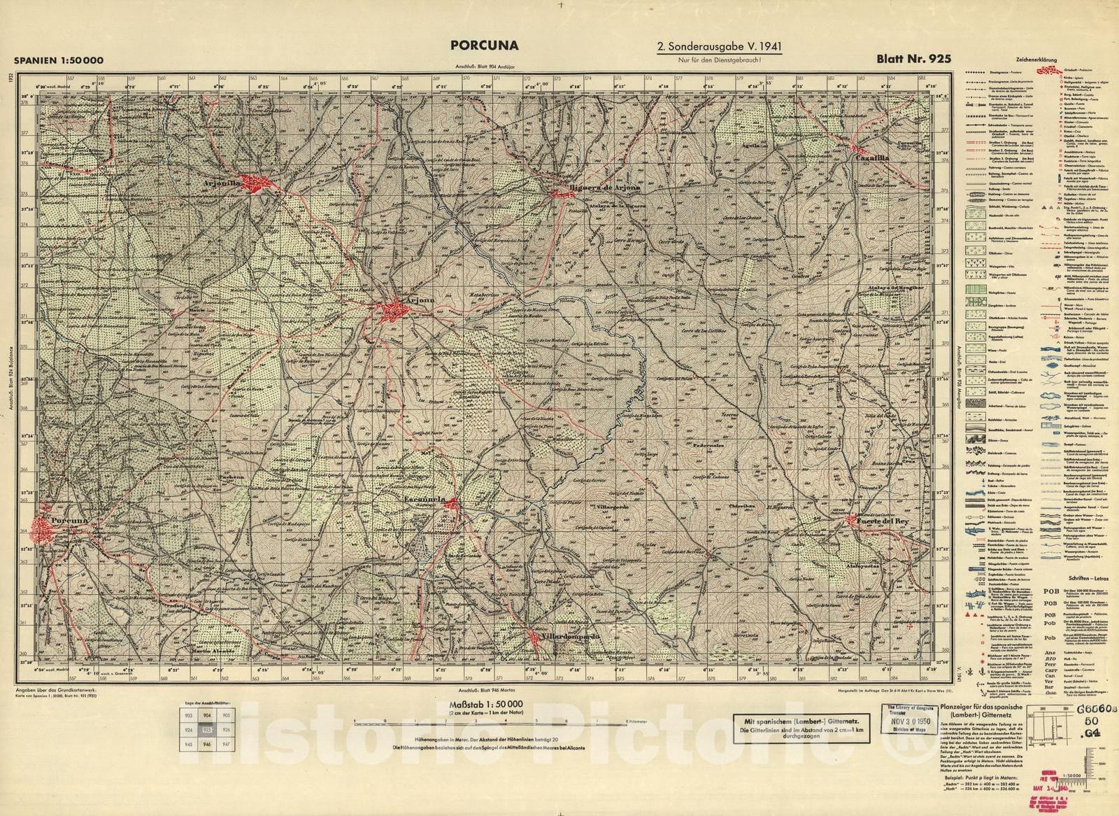 Historic 1940 Map - Spanien 1:50 000 - Porcuna, 2. Sonderausgabe V