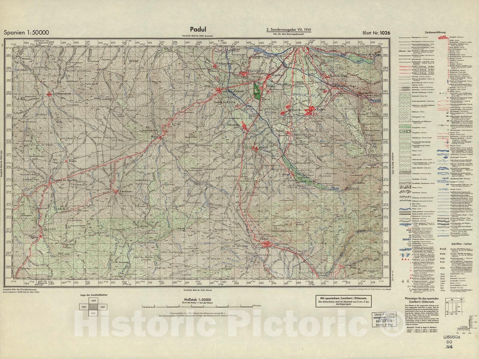 Historic 1940 Map - Spanien 1:50 000 - Padul, 2. Sonderausgabe VII