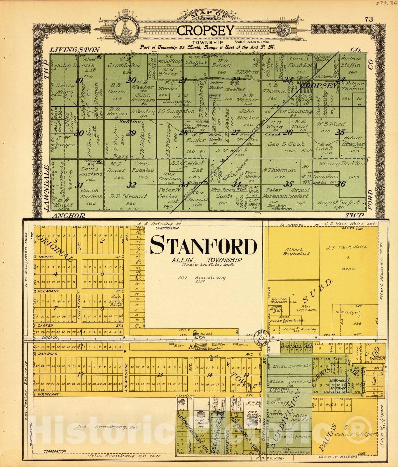 Historic 1914 Map - Standard Atlas of McLean County, Illinois, Including a plat Book of The Villages, Cities and townships of The County. - Martin