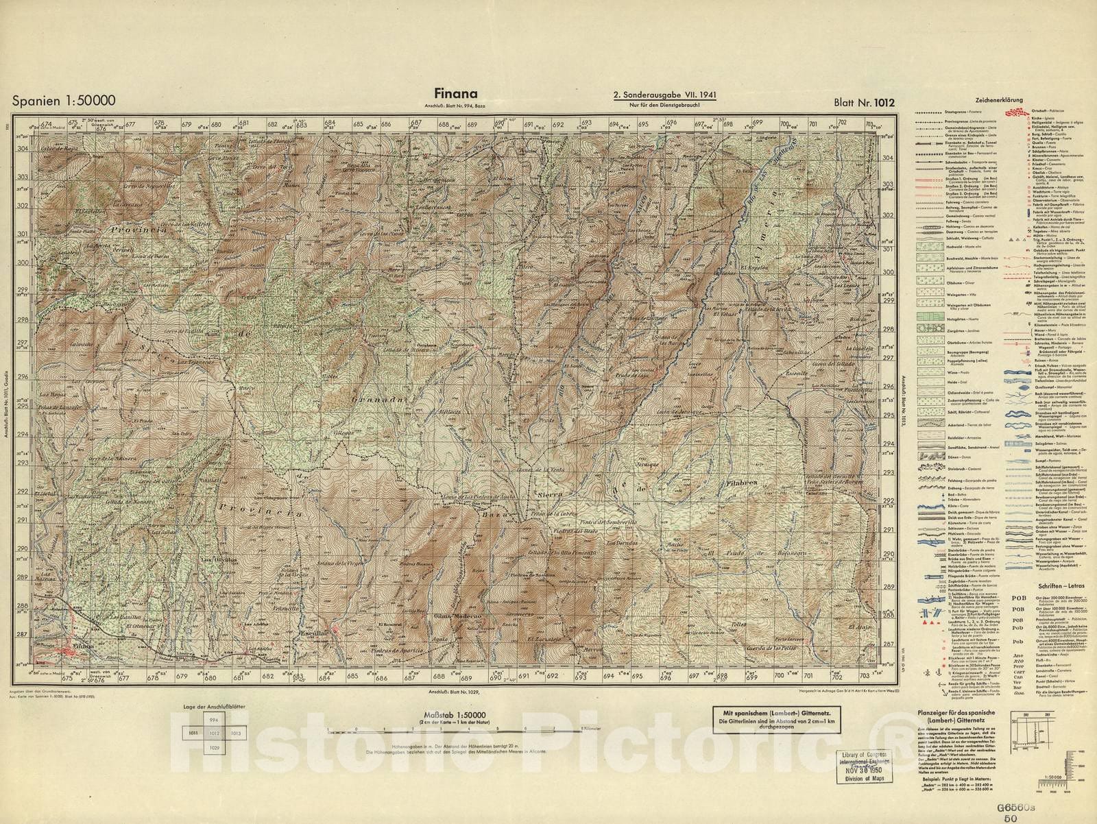 Historic 1940 Map - Spanien 1:50 000 - Finana, 2. Sonderausgabe VII