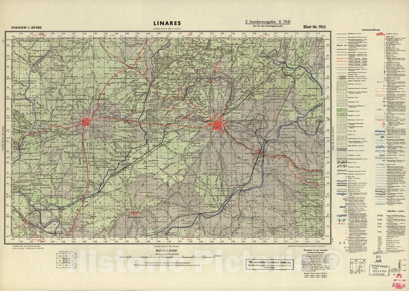 Historic 1940 Map - Spanien 1:50 000 - Linares, 2. Sonderausgabe V