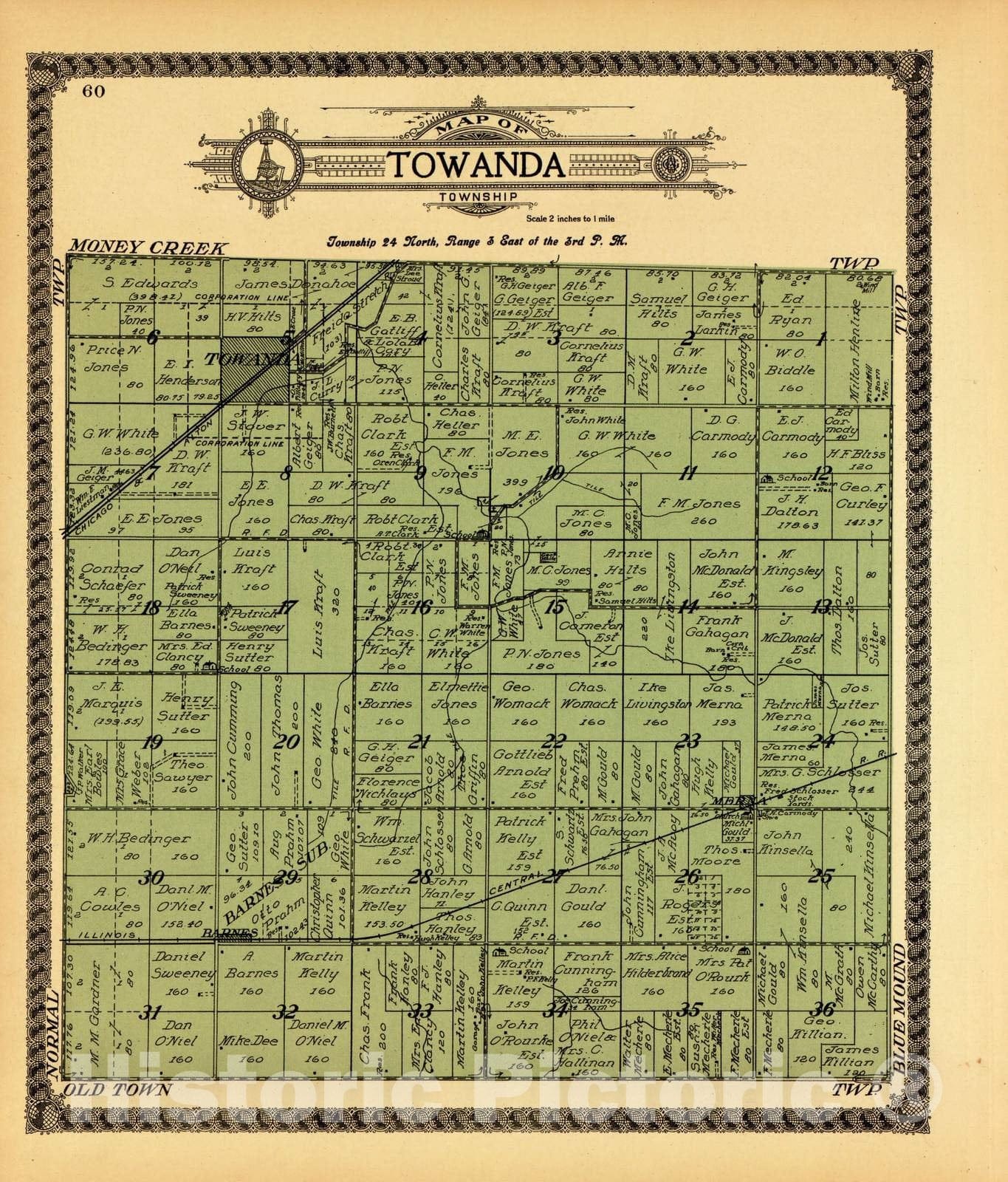 Historic 1914 Map - Standard Atlas of McLean County, Illinois, Including a plat Book of The Villages, Cities and townships of The County. - Martin