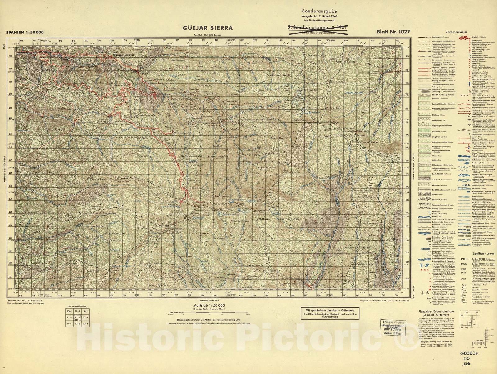 Historic 1940 Map - Spanien 1:50 000 - Guejar Sierra, Sonderausgabe