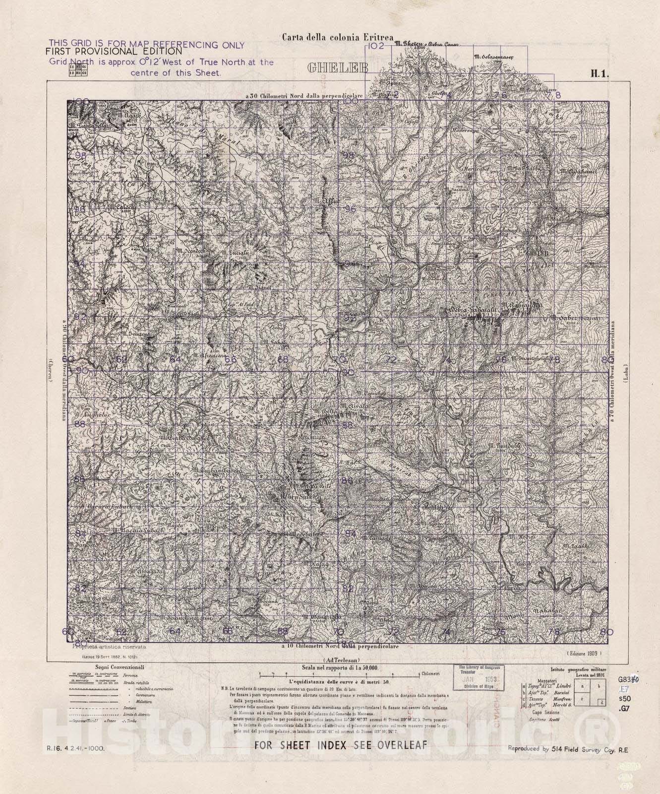 Historic 1941 Map - Carta Della Colonia Eritrea - Gheleb