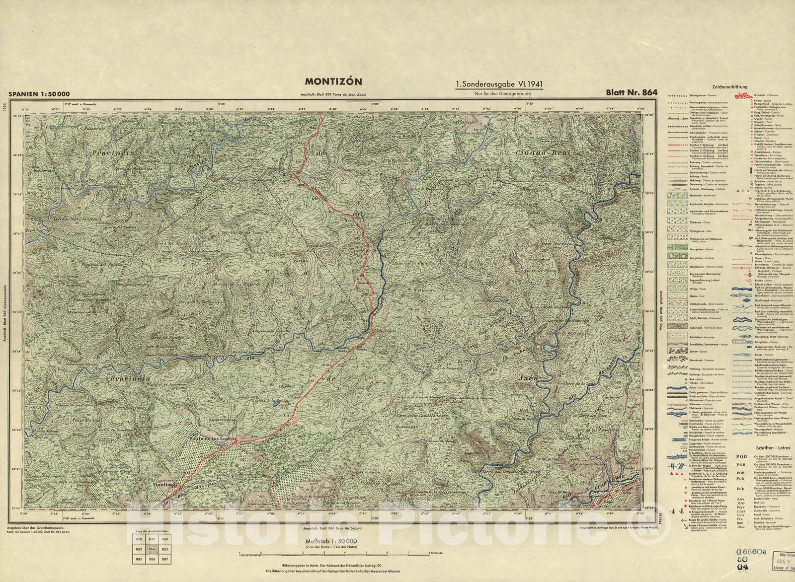 Historic 1940 Map - Spanien 1:50 000 - Montizon, 1. Sonderausgabe VI