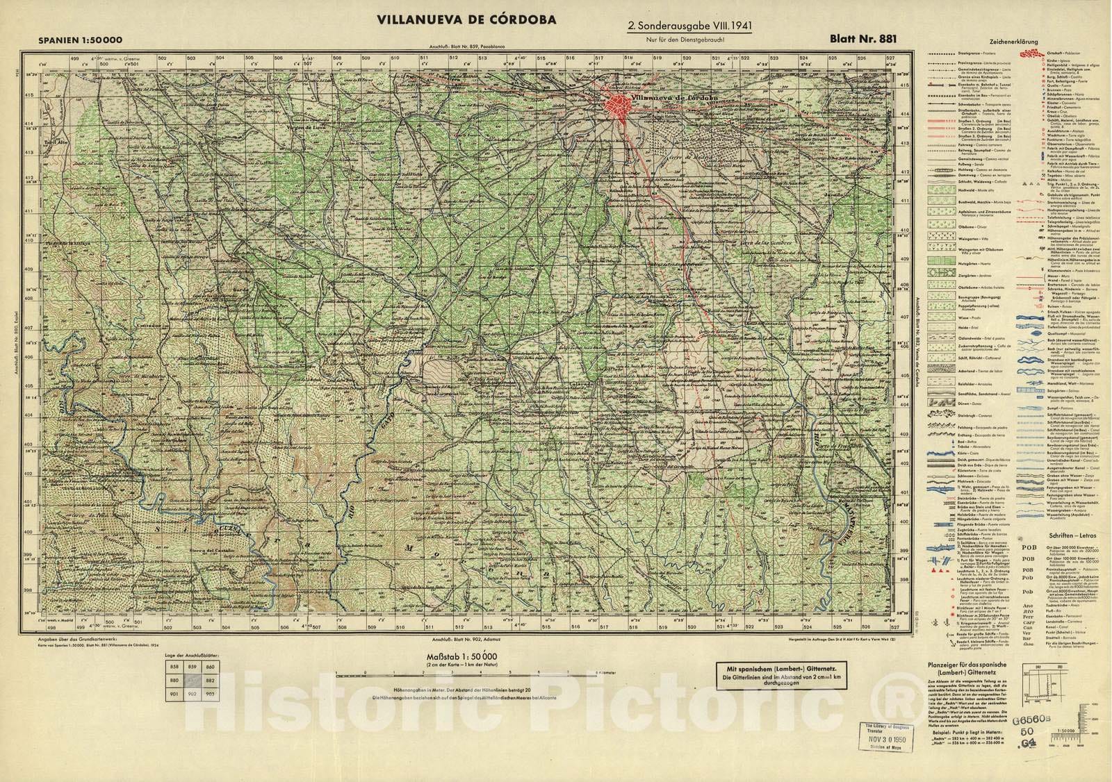 Historic 1940 Map - Spanien 1:50 000 - Villanueva de Cordoba, 2. Sonderausgabe VIII