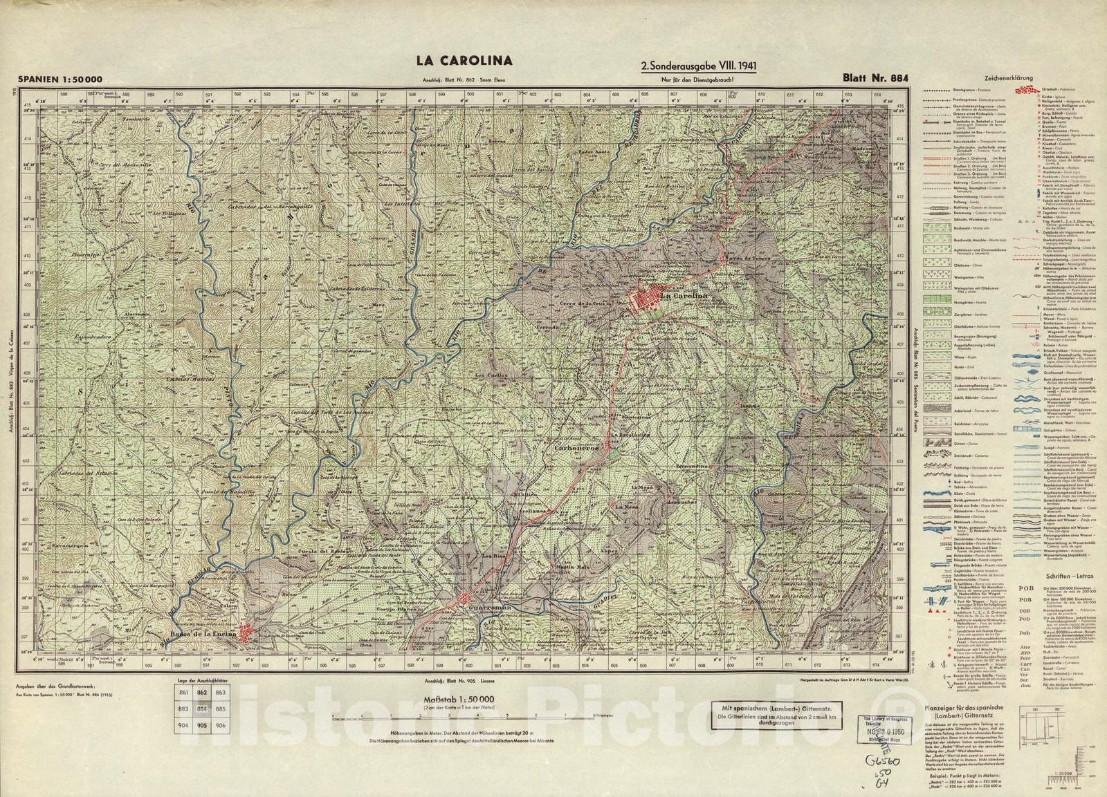 Historic 1940 Map - Spanien 1:50 000 - La Carolina, 2. Sonderausgabe VIII