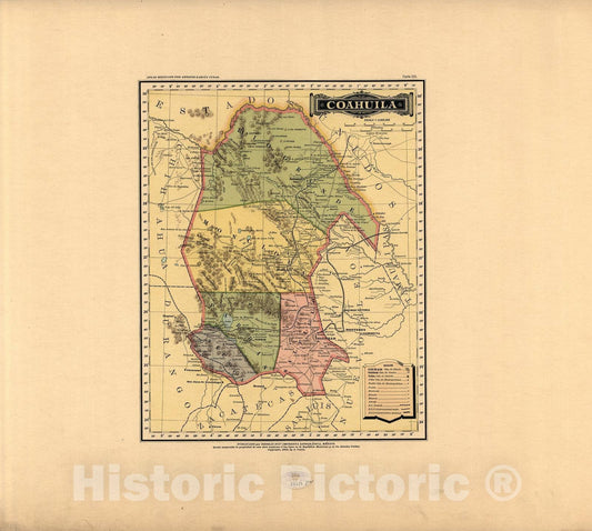 Historic 1884 Map - Atlas Mexicano. - Coahuila