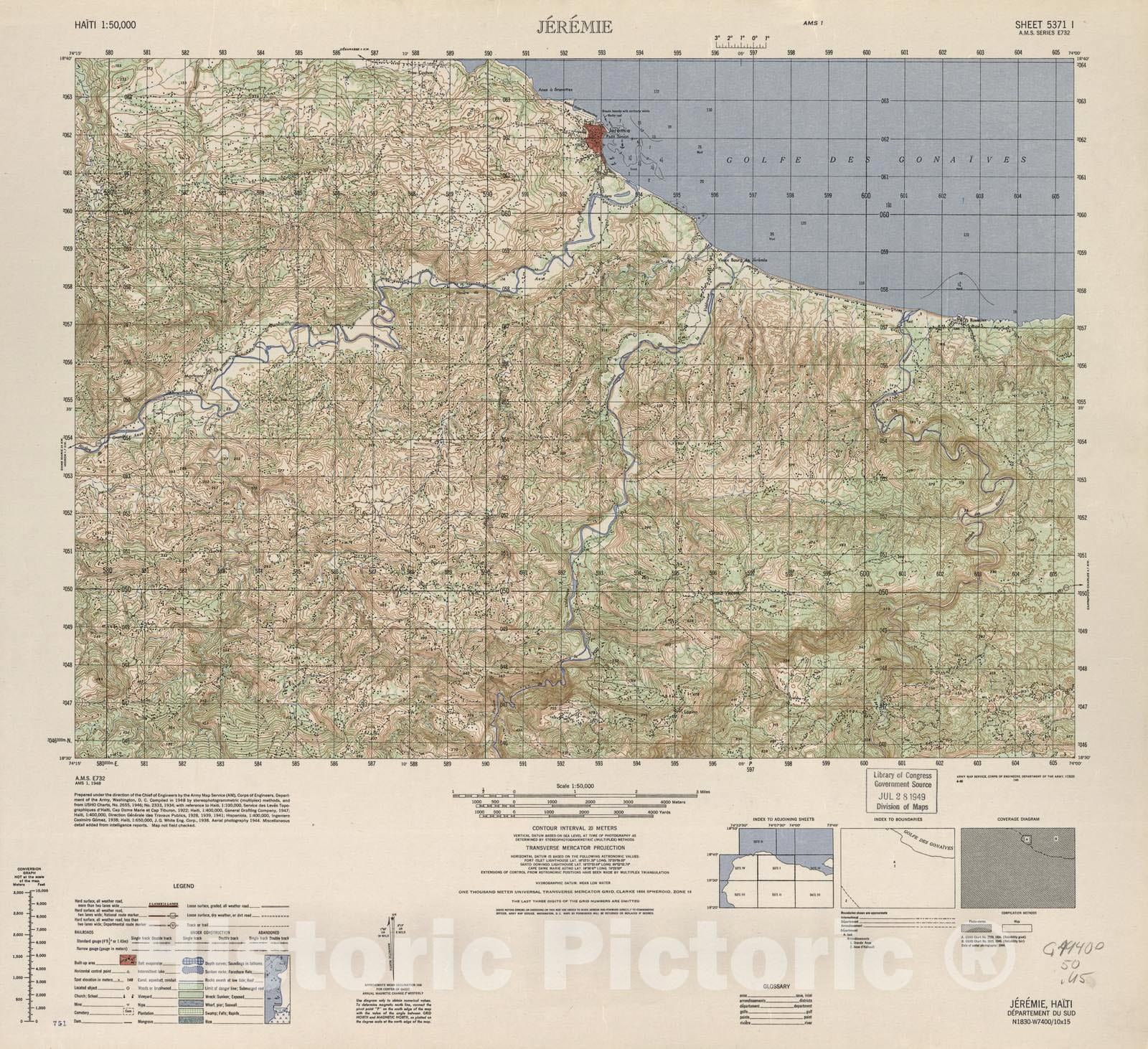 Historic 1948 Map - Haiti 1:50,000. - Jeremie, Sheet 5371 I - 1 ed.