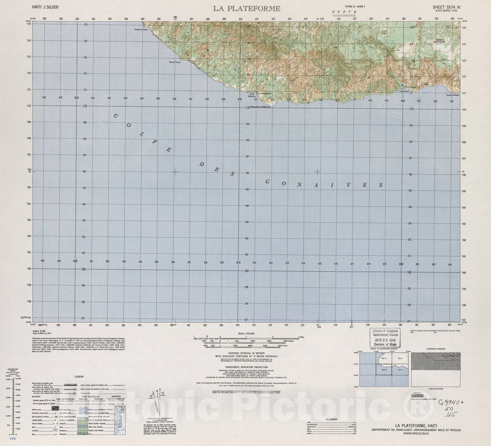 Historic 1948 Map - Haiti 1:50,000. - La Plateforme, Sheet 5574 IV - 1 ed.