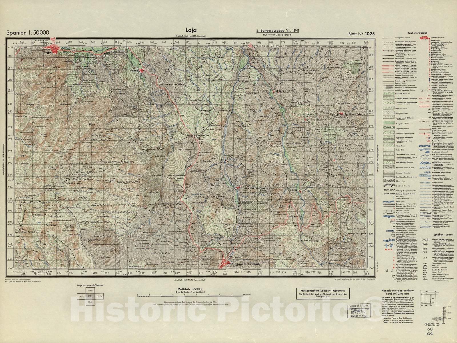 Historic 1940 Map - Spanien 1:50 000 - Loja, 2. Sonderausgabe VII
