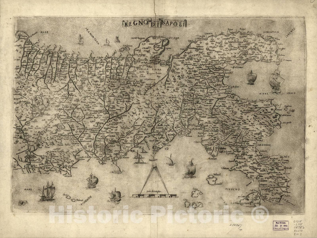 Historic 1575 Map - Geografia tavole Moderne di geografia. - Naples, Italy, 1557