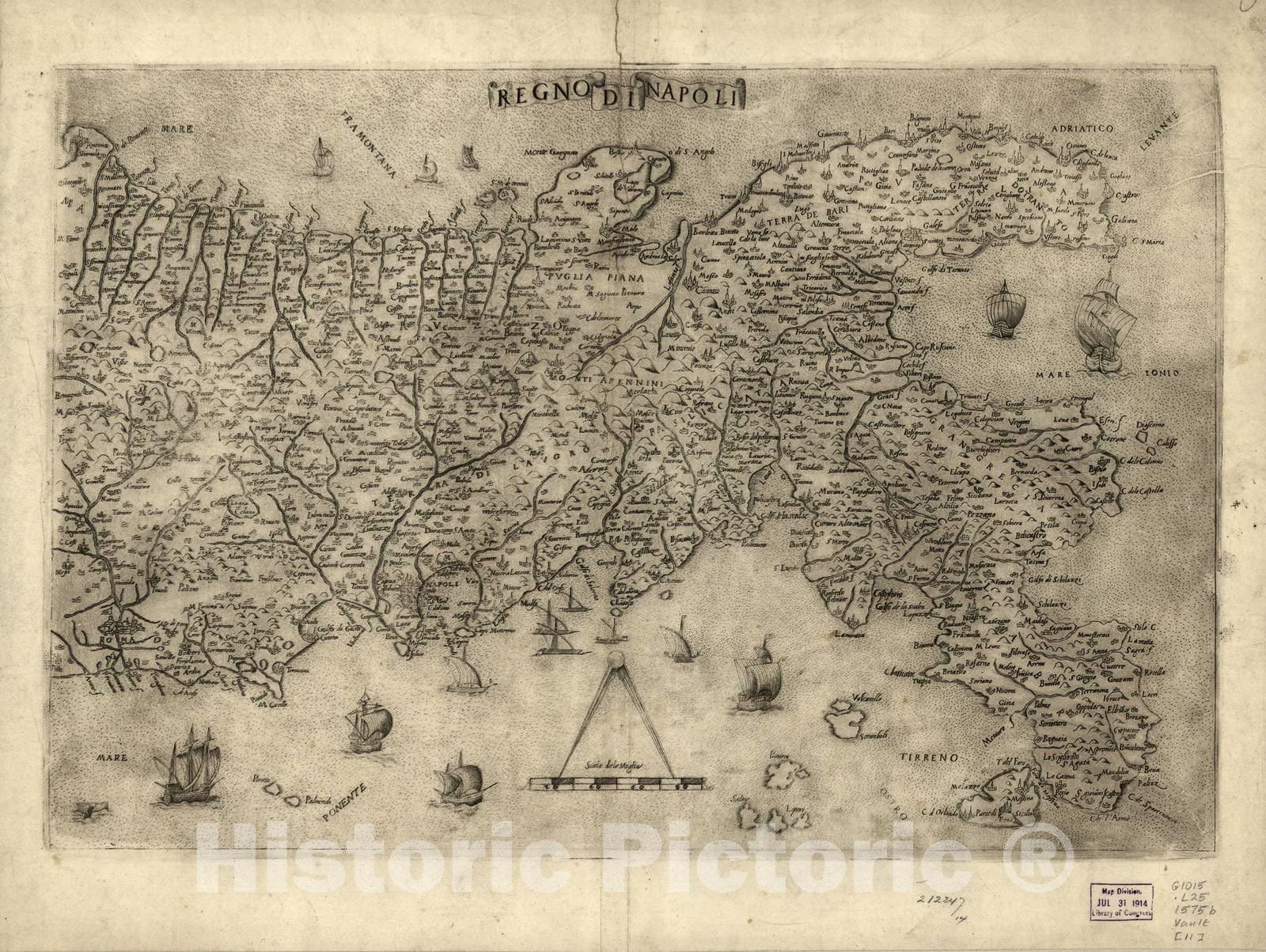 Historic 1575 Map - Geografia tavole Moderne di geografia. - Naples, Italy, 1557