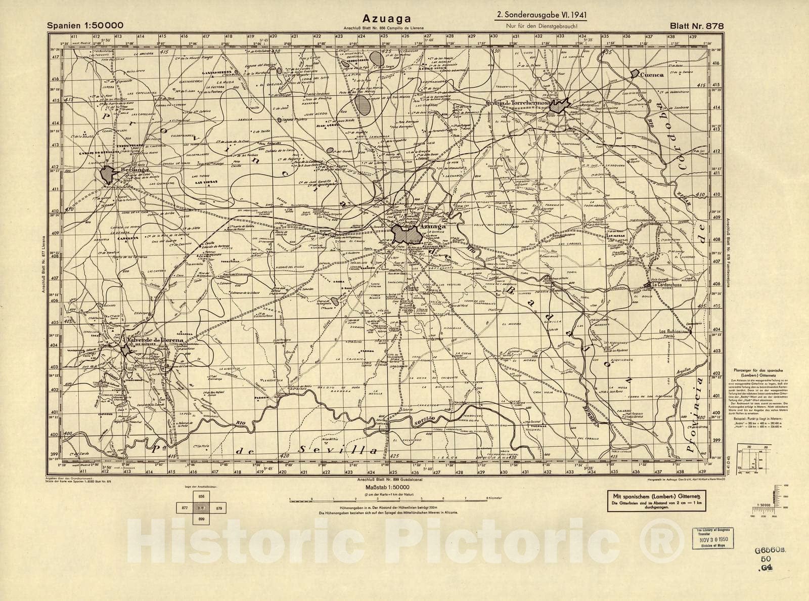 Historic 1940 Map - Spanien 1:50 000 - Azuaga, 2. Sonderausgabe VI