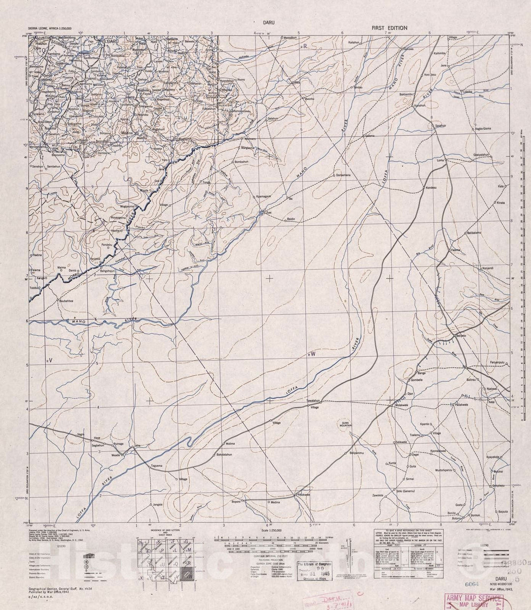 Historic 1942 Map - Sierra Leone, Africa - 1:250,000 - Daru - 1st ed