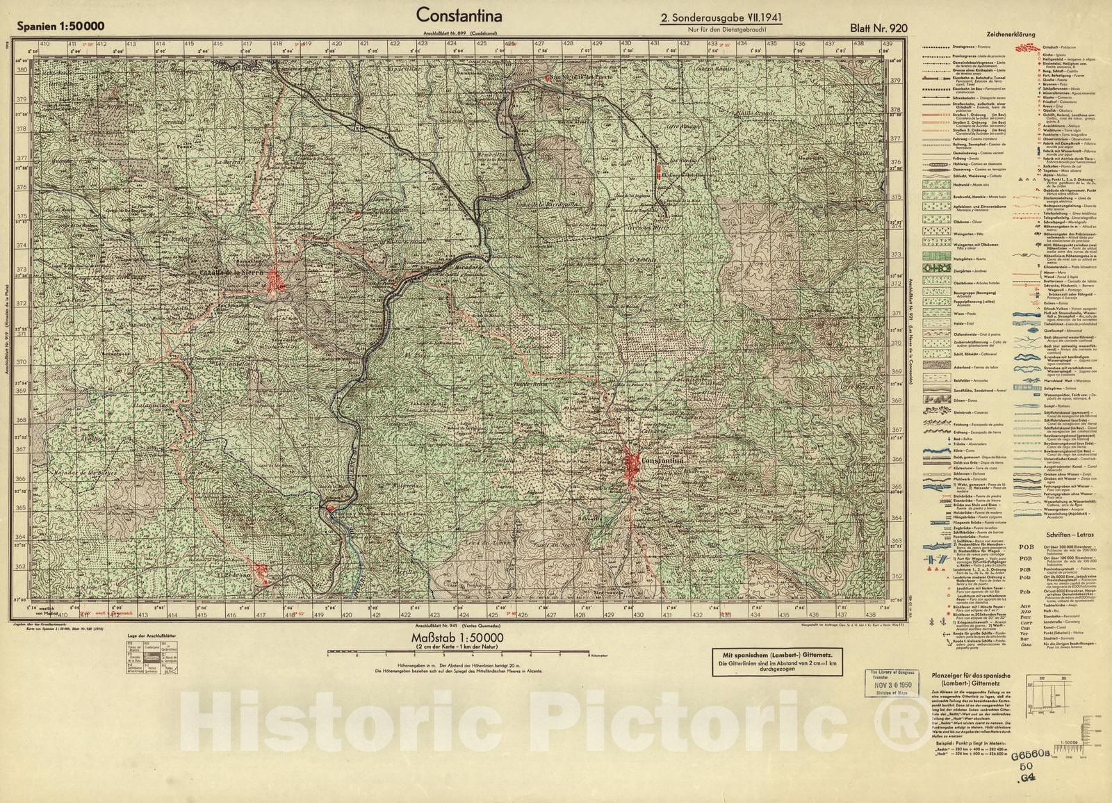 Historic 1940 Map - Spanien 1:50 000 - Constantina, 2. Sonderausgabe VII