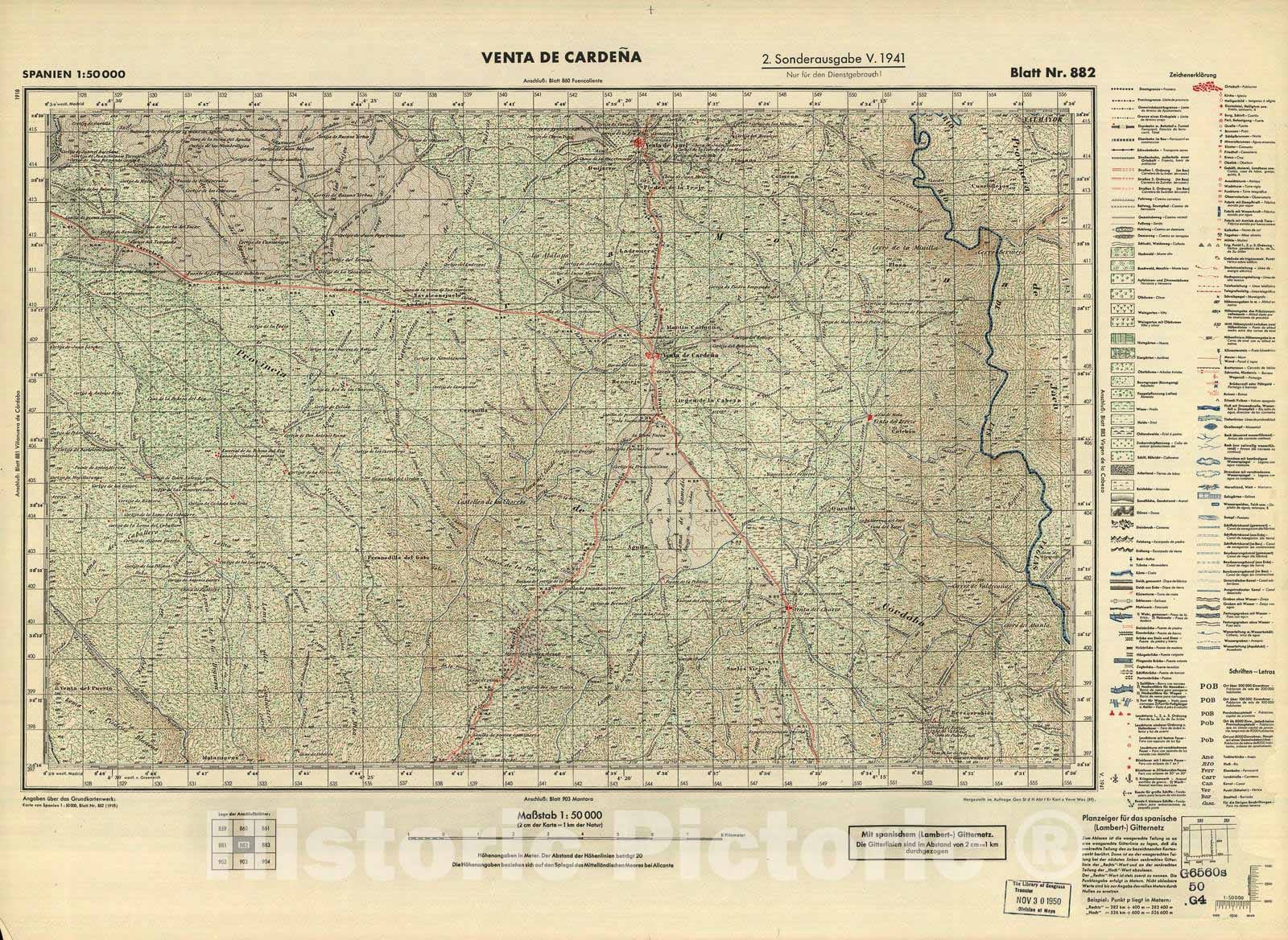 Historic 1940 Map - Spanien 1:50 000 - Venta de Cardena, 2. Sonderausgabe V