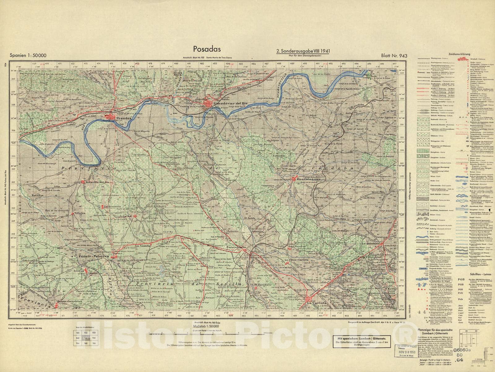 Historic 1940 Map - Spanien 1:50 000 - Posadas, 2. Sonderausgabe VIII