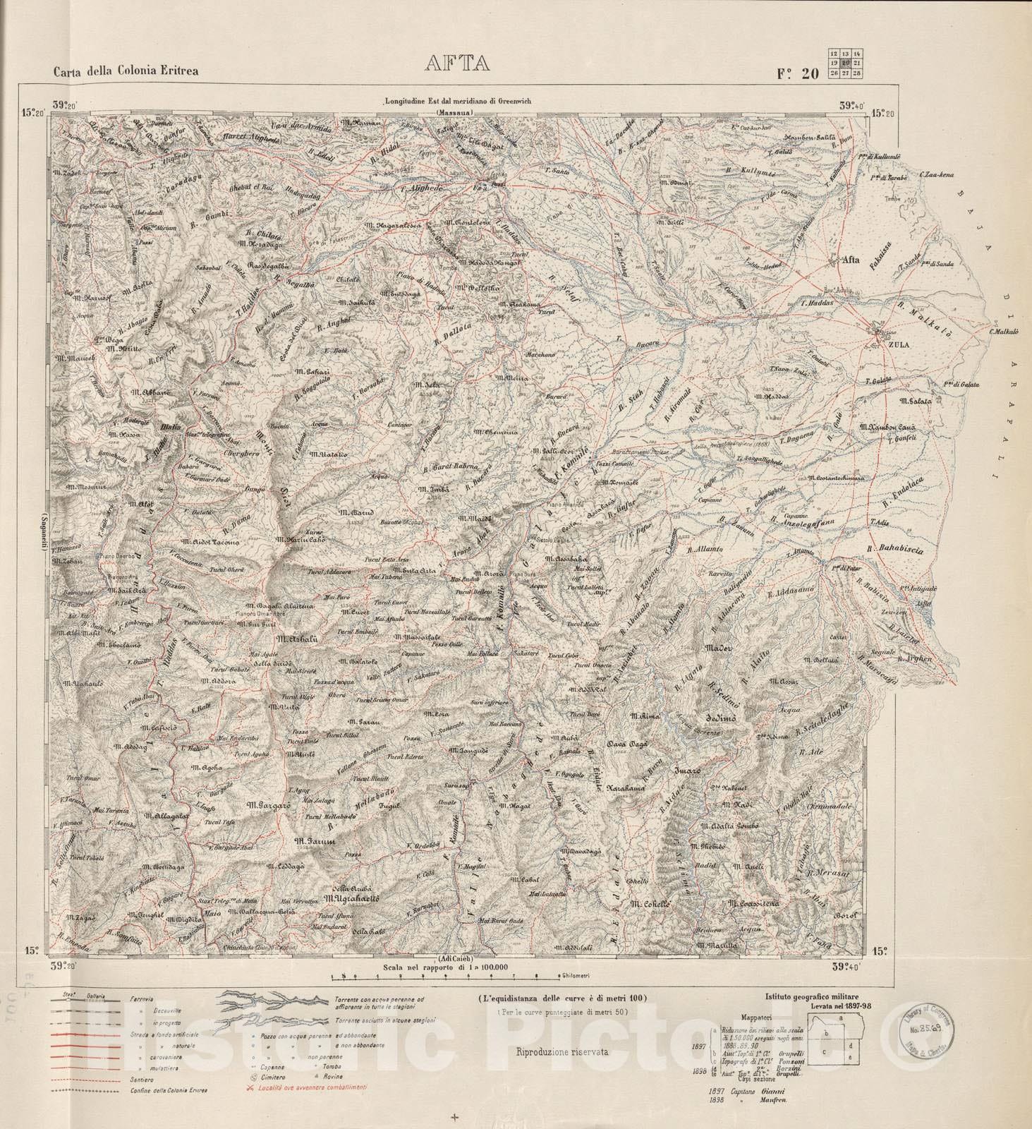 Historic 1889 Map - Carta Della Colonia Eritrea. - Afta - F.20-1898