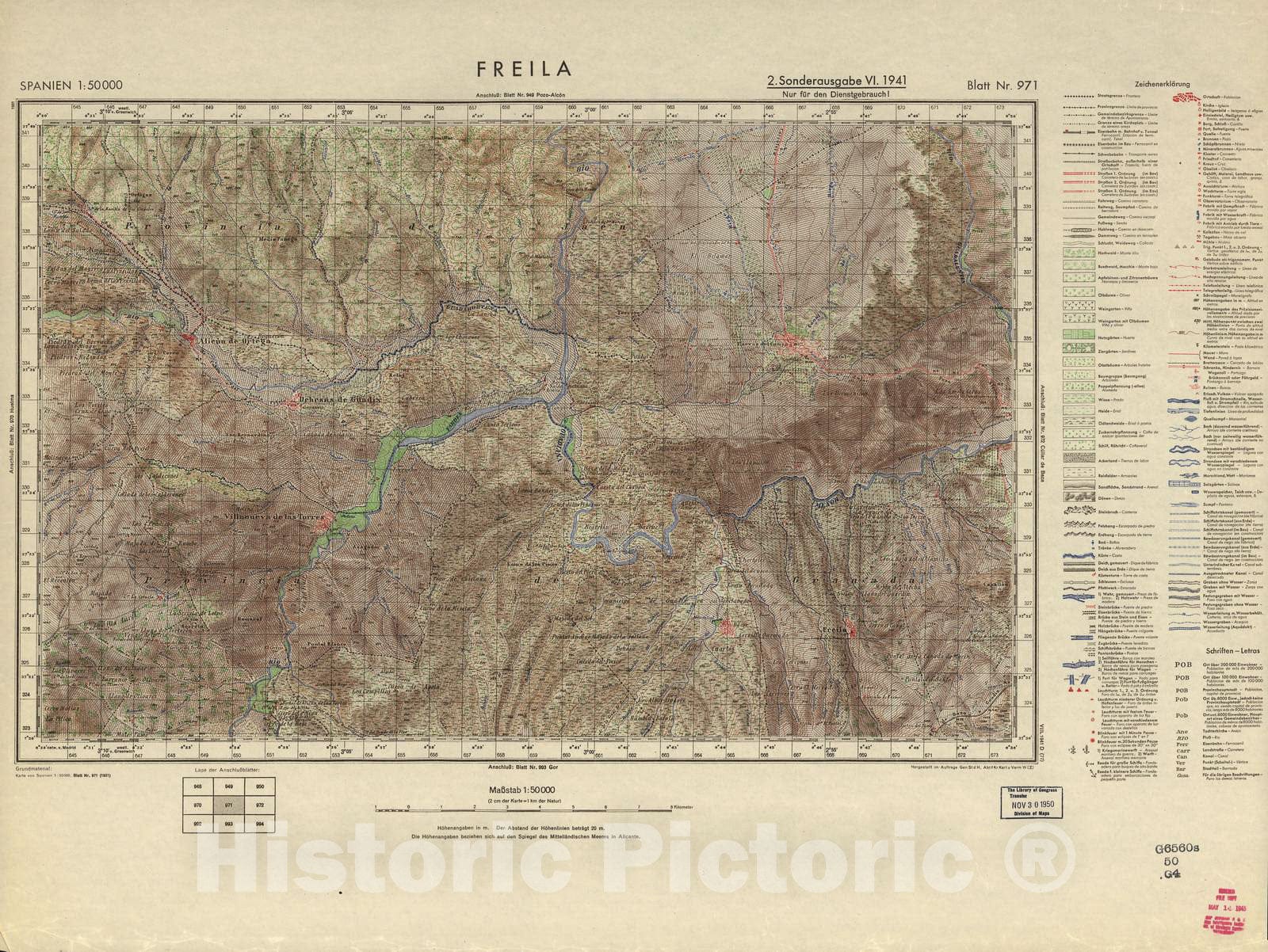 Historic 1940 Map - Spanien 1:50 000 - Freila, 2. Sonderausgabe VI