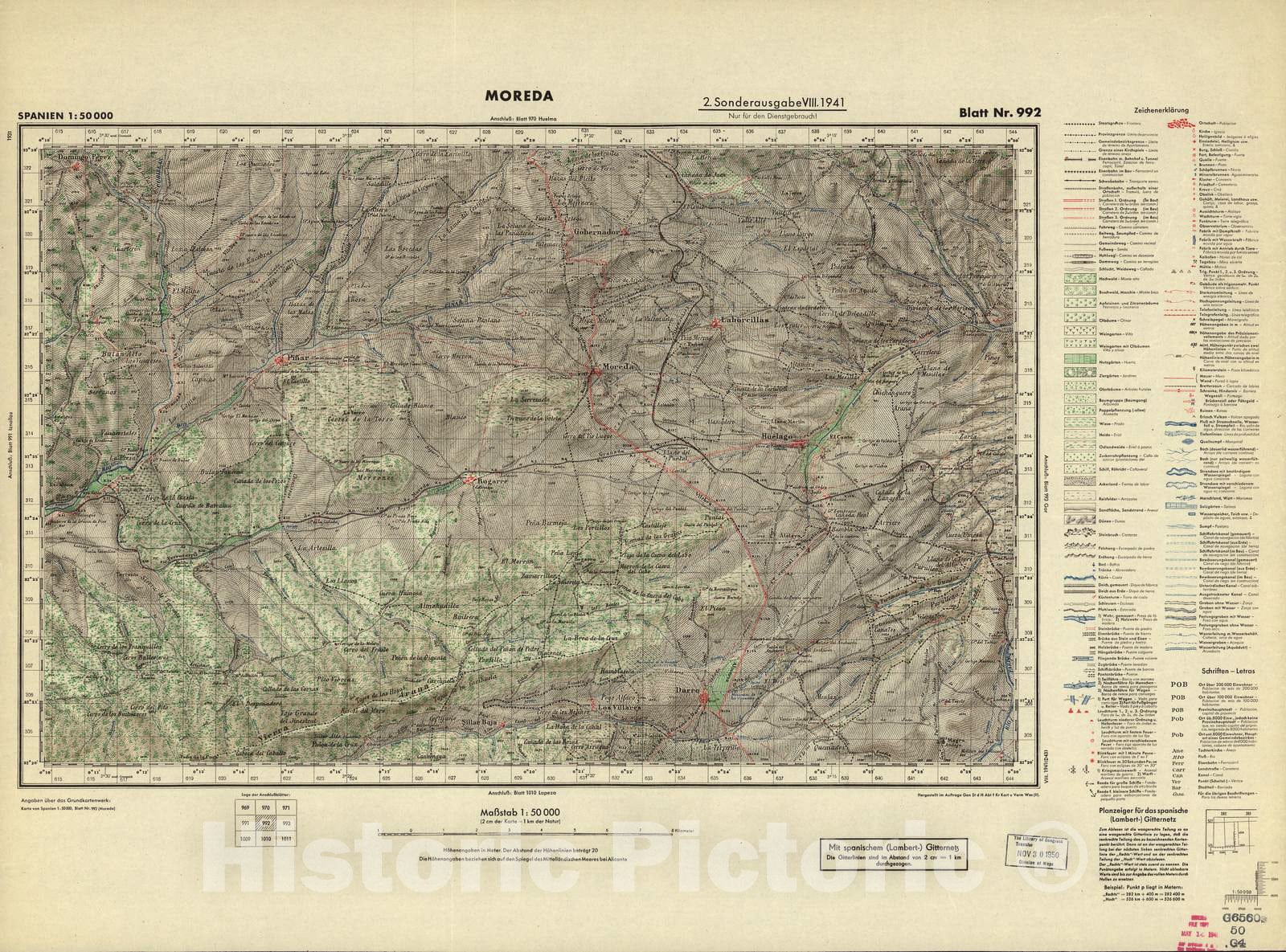 Historic 1940 Map - Spanien 1:50 000 - Moreda, 2. Sonderausgabe VIII